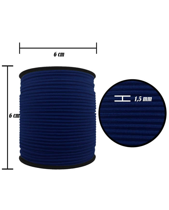 1.5 mm Şapka Lastik - 50 Metre Lacivert Yuvarlak Lastik
