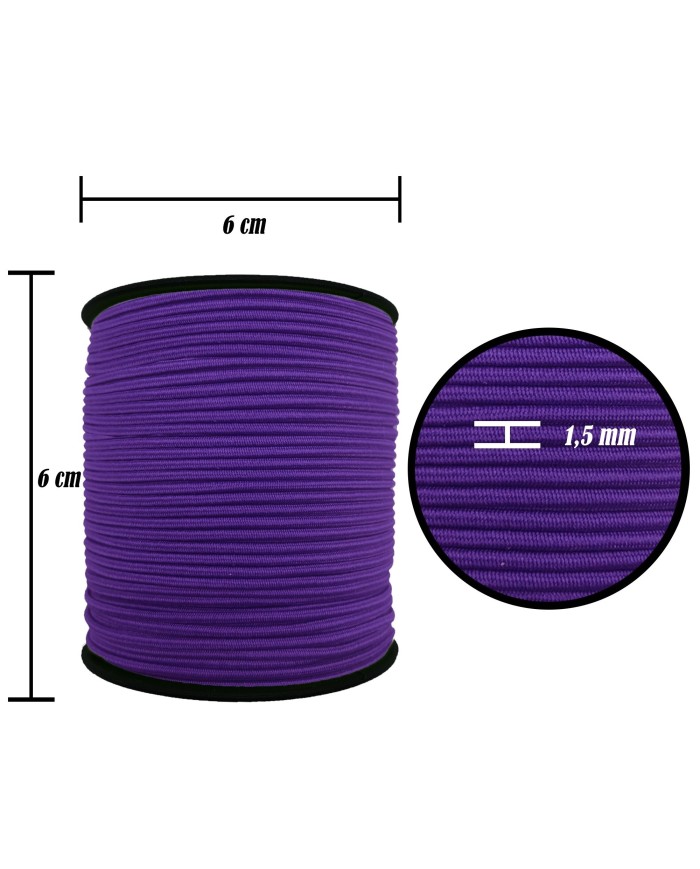 1.5 mm Şapka Lastik - 50 Metre Mor Yuvarlak Lastik