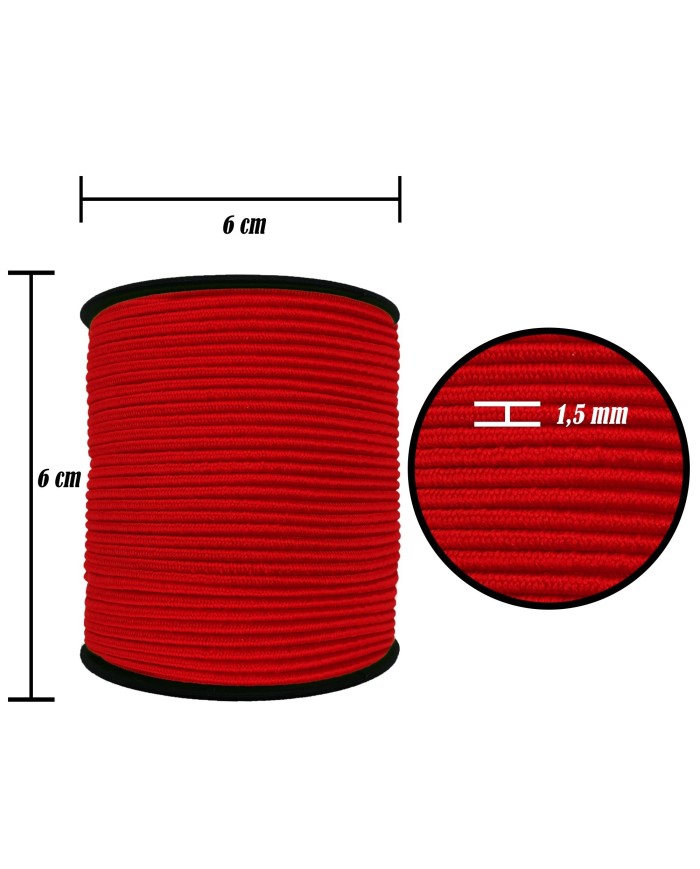 1.5 mm Şapka Lastik - 50 Metre Kırmızı Yuvarlak Lastik