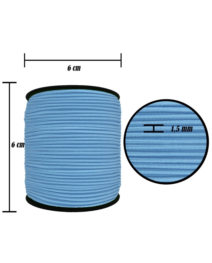 1.5 mm Şapka Lastik - 50 Metre Bebe Mavisi Yuvarlak Lastik