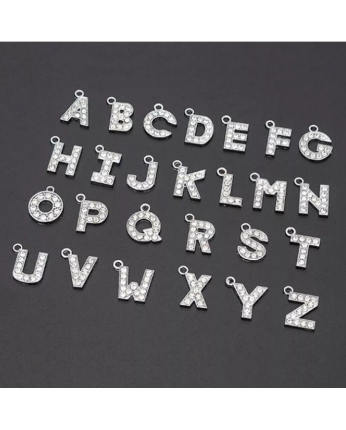 Taşlı Harfler - Üstten Kulplu Gümüş - F - 2 Adet