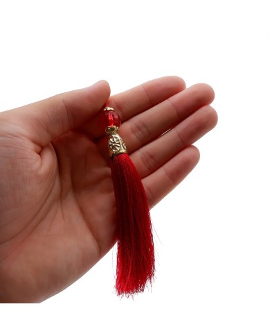 100 Adet - Boncuklu Püskül Kırmızı - 10 cm - A