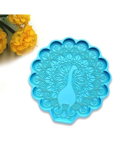 Reçine Epoksi Kalıp - Tavus Kuşu Bardak Altı Nihale - 993