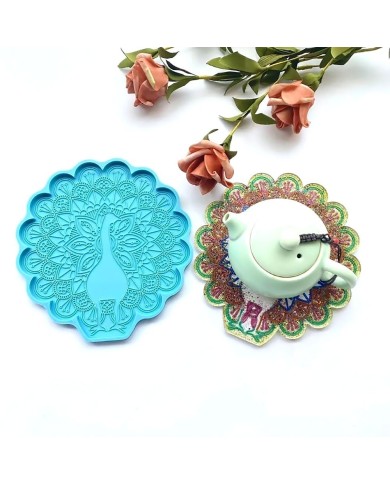 Reçine Epoksi Kalıp - Tavus Kuşu Bardak Altı Nihale - 993